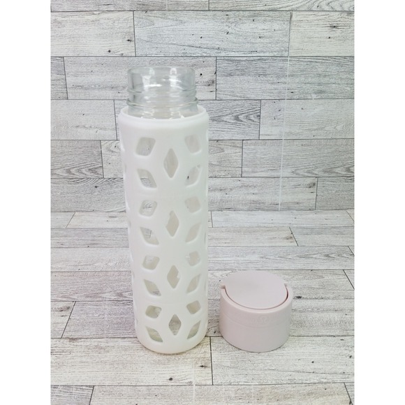 Lululemon Pure Focus Glass Water Bottle Silicone Sleeve Motivational White 18oz - Picture 10 of 11